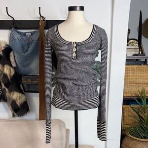 Free People Black and Gray Striped knit wool blend
